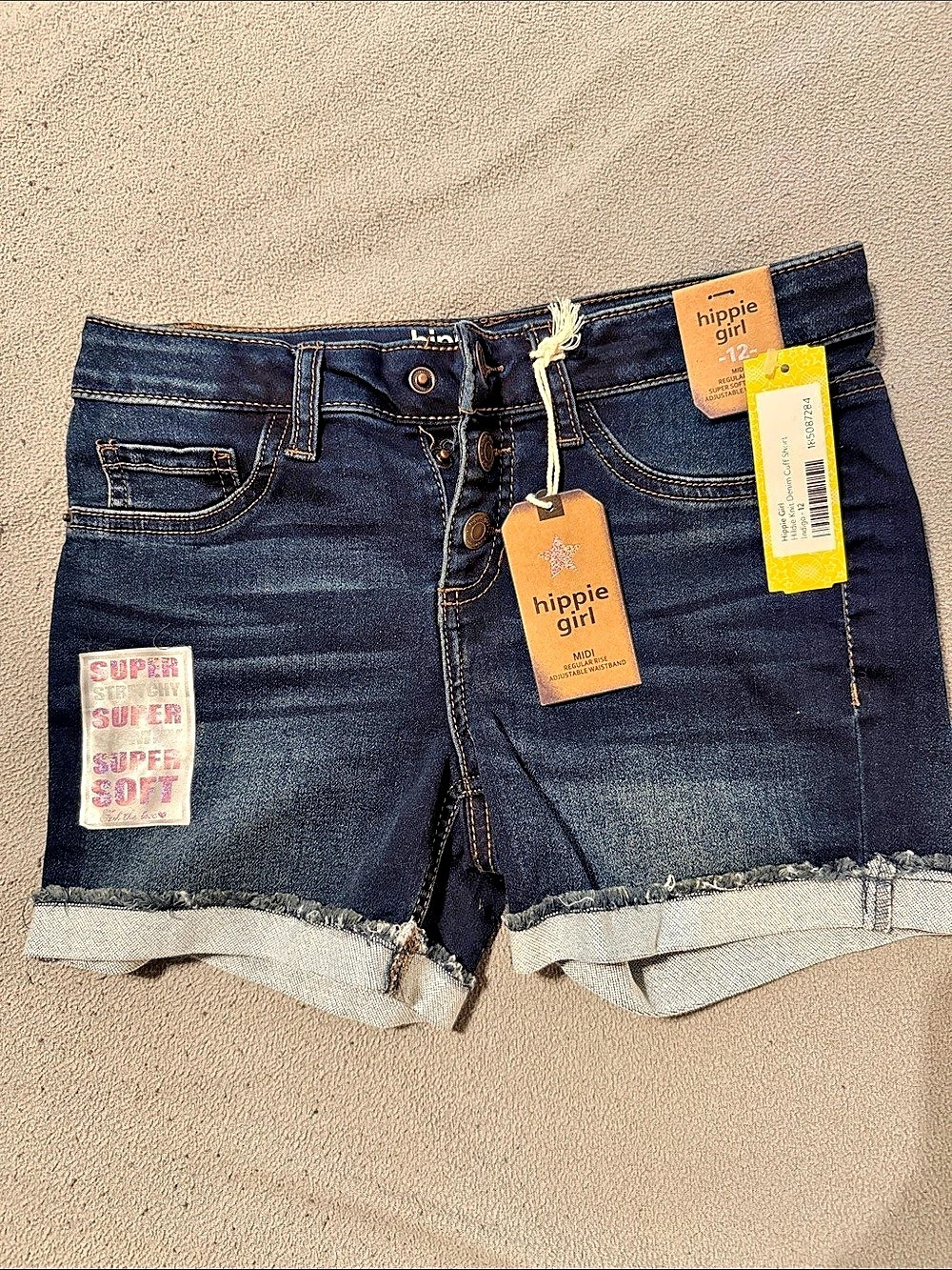 Hippie Girl High Rise Denim Cuff Short Girls Size 12 Blue Denim Cuff Shorts NWT